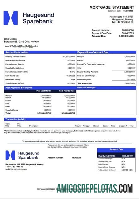 realista Noruega Haugesund Sparebank Declaração de hipoteca Word e modelo PDF